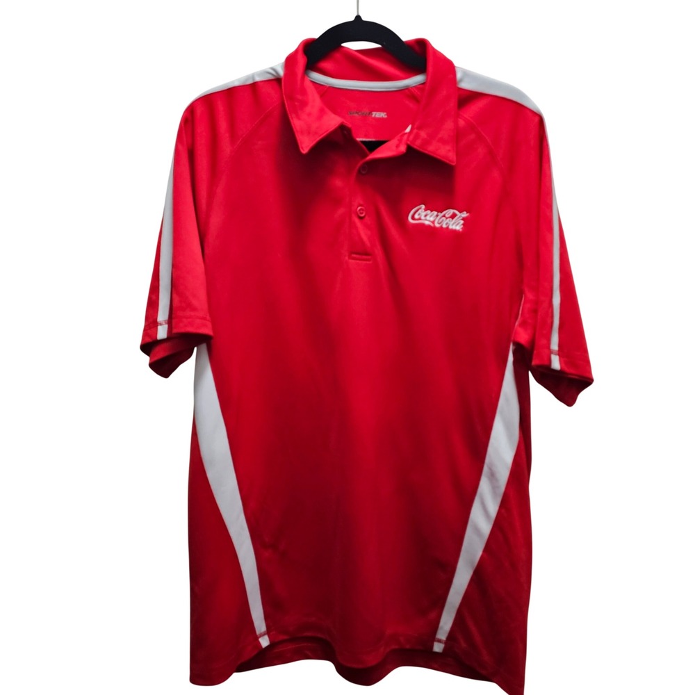 Sport-Tek Coca-Cola Mens Red Performance Polo Shirt White Contrast Size L
